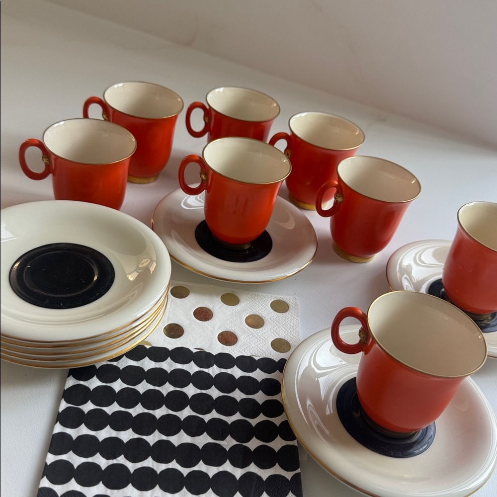 Royal epiag mcm burnt orange gold  black demitasse espresso set